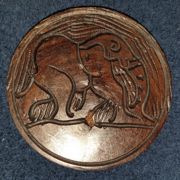 Vintage African Ironwood Elephant Set with 6 Coasters, Holder &Lid - Picture 8 of 11